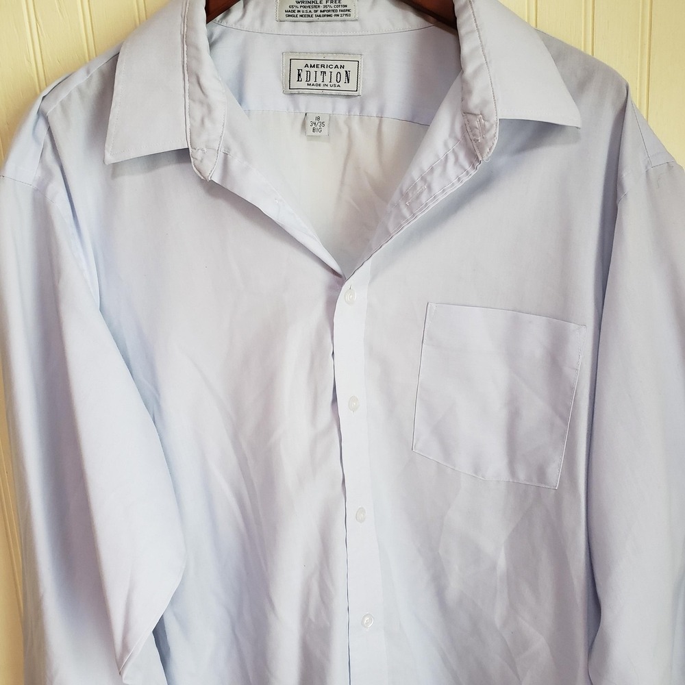American Edition Dress Shirt Mens‎ 18 34/35 Big Blue Wrinkle Free Long Sleeve